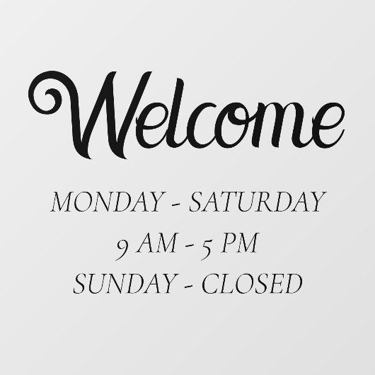 Elegante openingstijden | Tijdstip zwart script op Raamsticker (Vel)