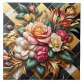 Elegante opstelling van kleurrijke Rozen en geblad Tegeltje (Voorkant)