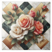 Elegante opstelling van kleurrijke Rozen op marmer Tegeltje (Voorkant)