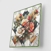 Elegante opstelling van kleurrijke Rozen op marmer Vierkante Klok (Hoek)