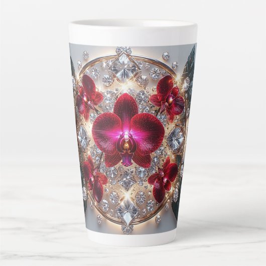 Elegante opstelling van rode orchideeën latte mok (Voorkant)