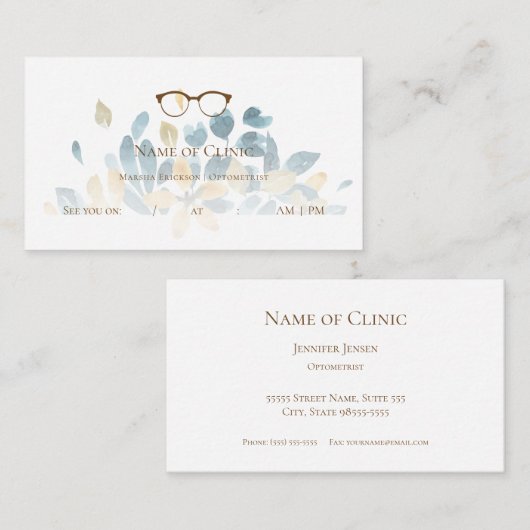 Elegante Optometrist Bloemen Brillen Afspraak Afsprakenkaartje (Voorkant / Achterkant)