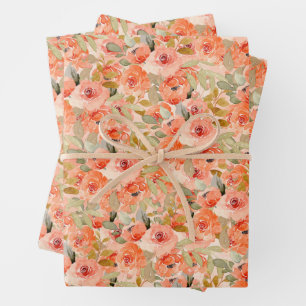 Elegante Oranje Aquarel Bloemen  Inpakpapier Vel