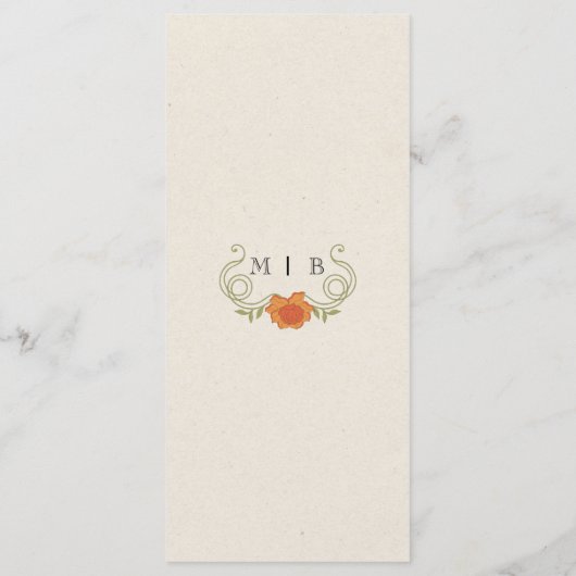 Elegante Oranje Art Nouveau Bloemenbruiloft Menu (Achterkant)