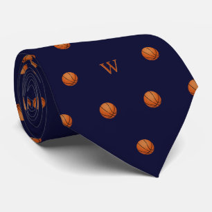 Elegante oranje basketbal geborduurde initiaal bla stropdas