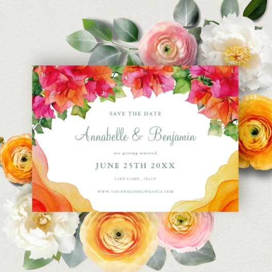 Elegante Oranje Bloemen Bougainville Fotobruiloft Save The Date