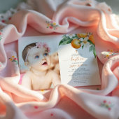 Elegante Oranje Bloemen Foto Doop Kaart