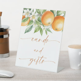 Elegante Oranje bloemen Kaarten en geschenken Reclamebord Met Voetstuk