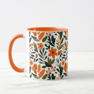 Elegante Oranje Bloemen Lente Botanisch Patroon Mok