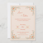 Elegante Oranje Bloemen Lijst bruiloft uitnodiging (Voorkant)