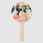 Elegante oranje bloemenbruiloft foto dank u handwaaier (Voorkant)