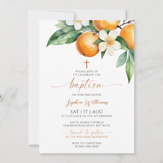 Elegante Oranje bloemendoop Kaart (Voorkant)