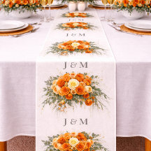 Elegante oranje bloemige huwelijksstof met monogra