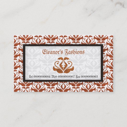 Elegante oranje damast mode visitekaartjes (Voorkant)