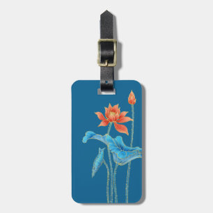 Elegante oranje en blauwe lotusbloemen bagagelabel