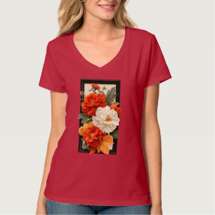 Elegante oranje en witte bloemkunst dames T-shirt