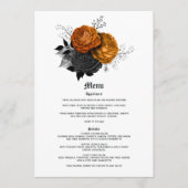 Elegante Oranje en Zwarte Gotische Bruiloft Menu (Voorkant)