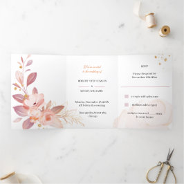 Elegante Oranje Flower Custom Wedding Drieluik Uitnodiging