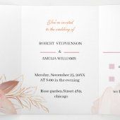 Elegante Oranje Flower Custom Wedding Drieluik Uitnodiging (Binnenkant midden)