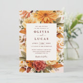 Elegante Oranje Flower Lijst bruiloft Kaart (Staand voorkant)