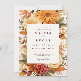Elegante Oranje Flower Lijst bruiloft Kaart