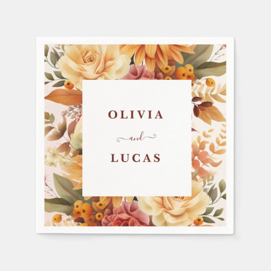 Elegante Oranje Flower Lijst bruiloft partij Servet (Voorkant)