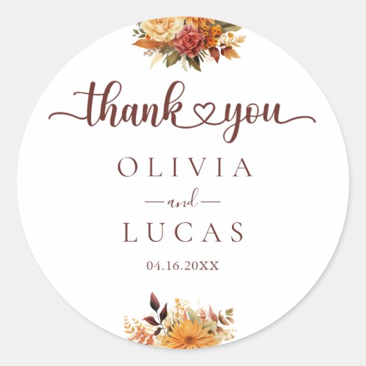 Elegante Oranje Flower Lijst bruiloft Ronde Sticker (Voorkant)