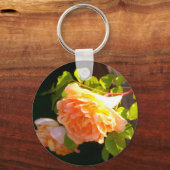 Elegante oranje geel perzik bloemen rozen sleutelhanger (Voorkant)