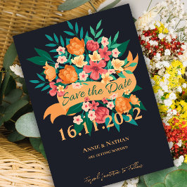 Elegante Oranje & Gele Bloemen Save the Date Kaart