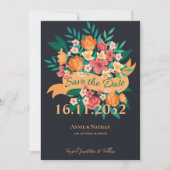 Elegante Oranje & Gele Bloemen Save the Date Kaart (Voorkant)