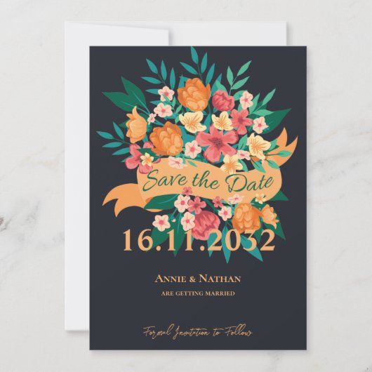 Elegante Oranje & Gele Bloemen Save the Date Kaart (Voorkant)