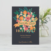 Elegante Oranje & Gele Bloemen Save the Date Kaart (Staand voorkant)
