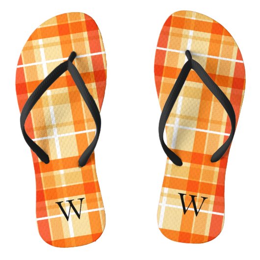 Elegante oranje gele Tartan Plaid Monogram Teenslippers (Voetbed)