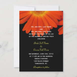 Elegante oranje gerbera daisy bloemen bruiloft kaart
