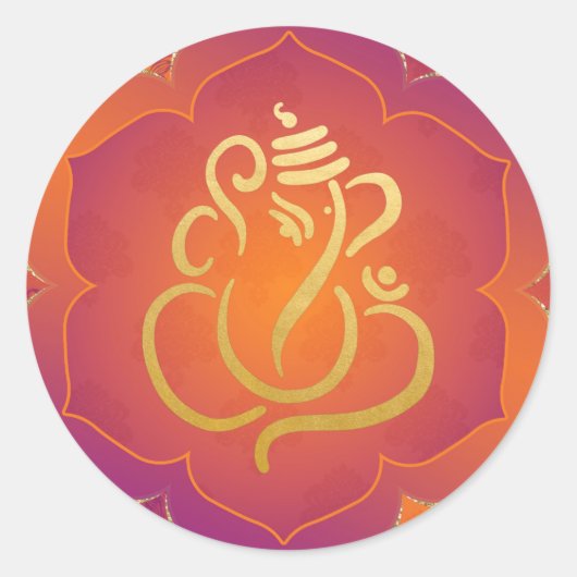 Elegante Oranje Gouden Ganesh/ Indiase God Klassie Ronde Sticker (Voorkant)