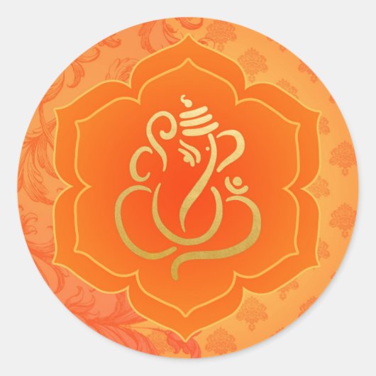 Elegante Oranje Gouden Ganesh/ Indiase God  Ronde Sticker (Voorkant)