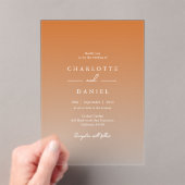 Elegante Oranje Gradient Acryl Wedding Uitnodigingen (Insitu (Draagbaar))