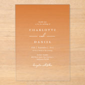 Elegante Oranje Gradient Acryl Wedding Uitnodigingen (Voorkant)