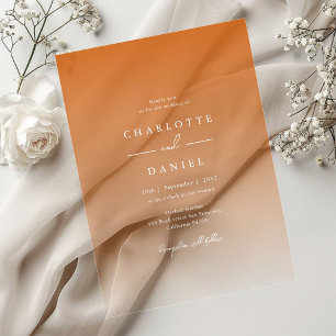 Elegante Oranje Gradient Acryl Wedding Uitnodigingen