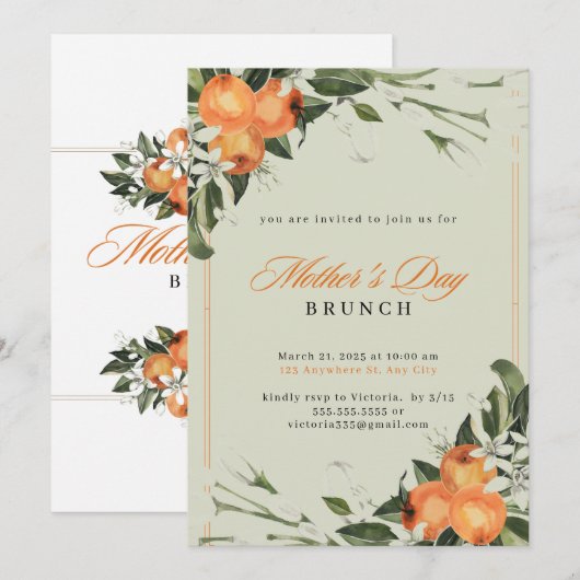 Elegante Oranje & Groene Waterverf Moederdag Kaart (Voorkant / Achterkant)