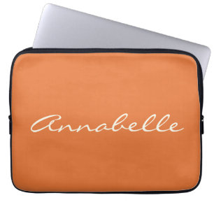 Elegante Oranje Handgeschreven Script Naam Custom Laptop Sleeve