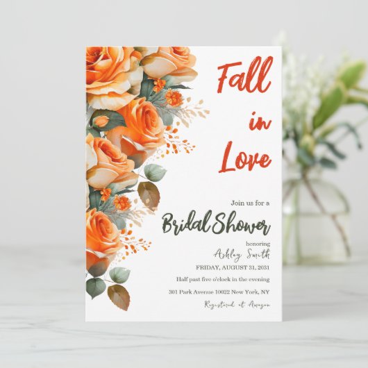 Elegante Oranje Herfst in Love Floral Vrijgezellen Kaart (Staand voorkant)