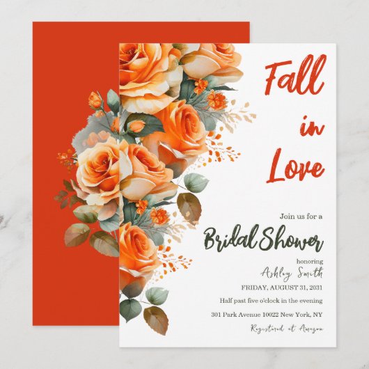 Elegante Oranje Herfst in Love Floral Vrijgezellen Kaart (Voorkant / Achterkant)