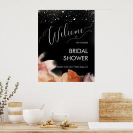 Elegante Oranje Inkt Zwarte Bruiloft Feest Welkom Poster