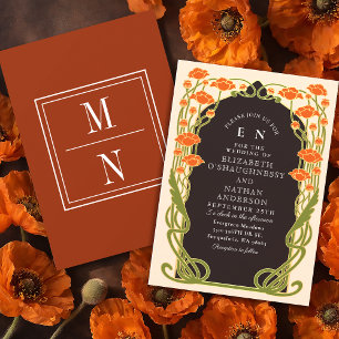 Elegante Oranje Klaproos Art Nouveau Bloemige Brui Kaart
