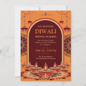 Elegante oranje mandala Diwali lichtfestival Kaart (Voorkant)