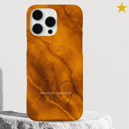 Elegante Oranje Marmer Aangepaste Naam Initialen Case-Mate iPhone Case