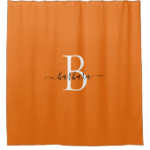 Elegante Oranje Monogram Script Naam Douchegordijn (Voorkant)