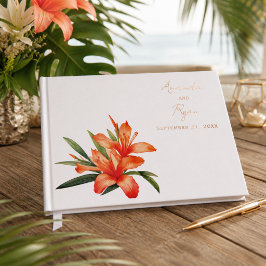 Elegante Oranje Oleander Bloemige Trouwfoto Gastenboek