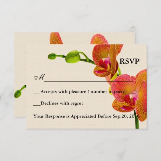 Elegante Oranje Orchideeën Reactie RSVP Kaart (Voorkant / Achterkant)